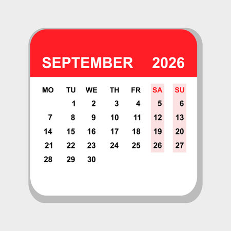 Calendar for September 2026 in flat style. Vector Illustration.のイラスト素材