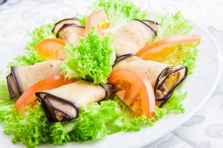 Eggplant rolls with walnutsの写真素材