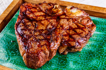 Grilled t-bone steak. Beef steak. Close upの写真素材
