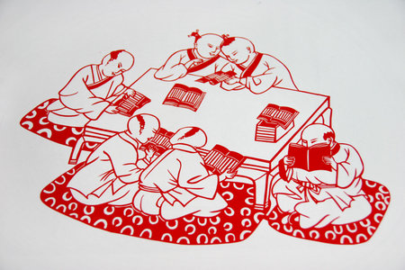 Paper-cut art children reading -----の写真素材