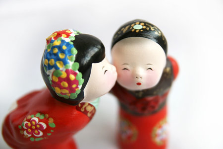 Clay figurine, clay, they, kissの写真素材