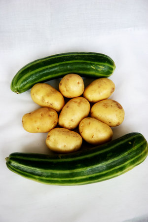 Green, potatoes, a lot of melonsの写真素材