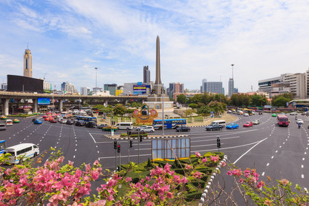 Bangkok, Thailand - July 23, 2015: Traffic at Victory Monument in Bangkok, Thailand.のeditorial素材