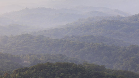 The Mountains with Fog in the early morningの写真素材