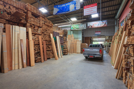 Bangkok, Thailand - September 22, 2015: Industrial Wood Production Factory.のeditorial素材