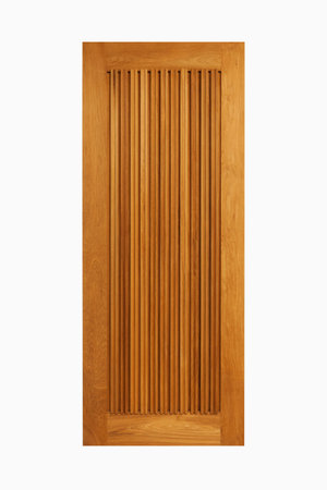 Teak wooden door panel on isolated white background.の写真素材
