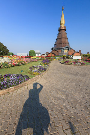 Art of Shadow with Pagoda Doi Inthanon national park - the highest peak in Thailand, Chiang Mai, Thailand.の写真素材