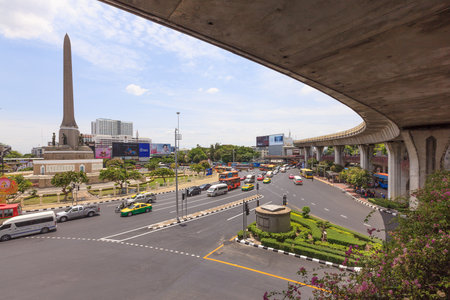 Bangkok, Thailand - July 23, 2015: Traffic at Victory Monument in Bangkok, Thailand.