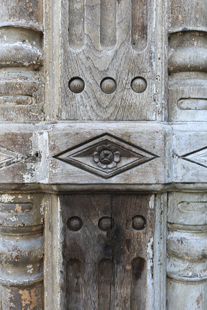 Abstract texture pattern on old wooden pillar.の写真素材