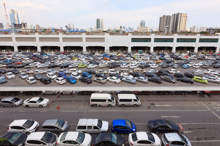 BANGKOK, THAILAND - July 24, 2015: parking lot and skyline next to Chatuchak Market on July 24, 2015...