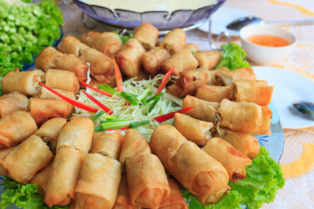 Fried Chinese Traditional Spring rolls food.の写真素材