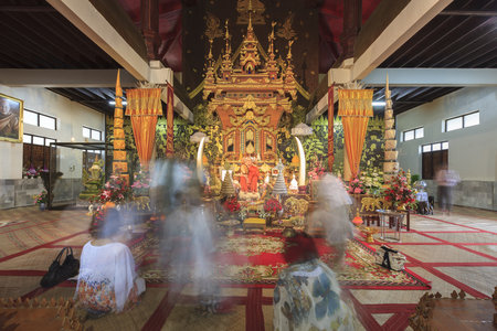 Sangkhlaburi, Thailand - July 28, 2015: Monk Sculpture in the Wang Wiwekaram temple.