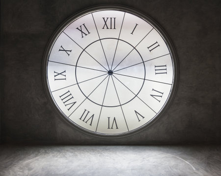 White Clock time on old grungy grey concrete wall.の写真素材