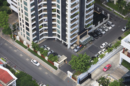 Building Tower and cars from Bird eye view.の写真素材