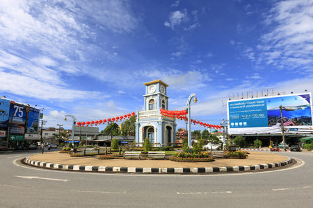 Phuket, Thailand - September 25, 2015: The clock tower of Surin Circle, Surin Circle was around about of the center of the Phuket town.のeditorial素材