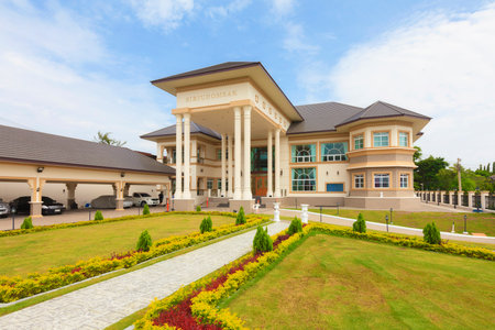 Bangkok, Thailand - September 22, 2015: Exterior view of beautiful and modern home on the day of the bright sky.のeditorial素材