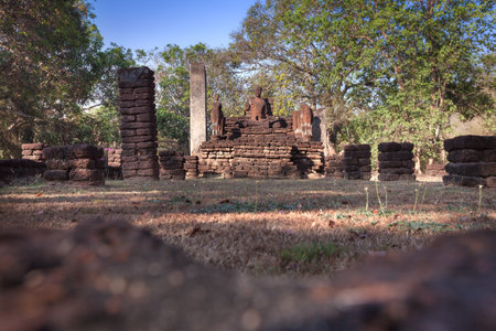 Old buddha statue in the Kamphaeng Phet Historical Park, Thailand. - (Shallow of focus)の写真素材