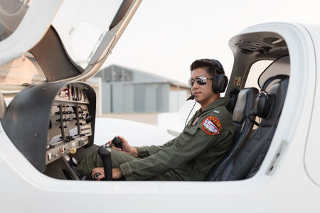 Bangkok, Thailand - March 12, 2016: Military pilot on the aircraft.のeditorial素材