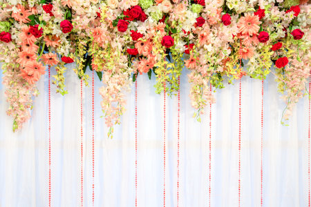 Beautiful flowers and wave curtain wall background - Wedding ceremony scene.
