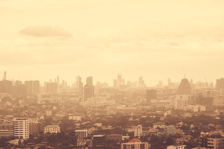 Panoramic cityscape of Bangkok city in morning, vintage tone.の写真素材