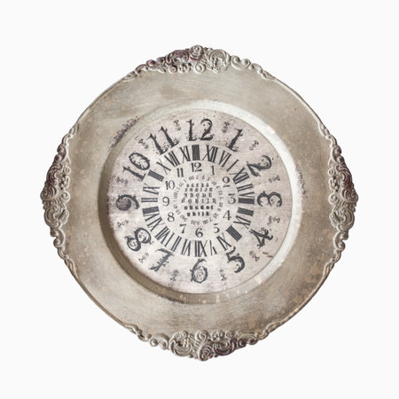 Old vintage clock on isolated white background.