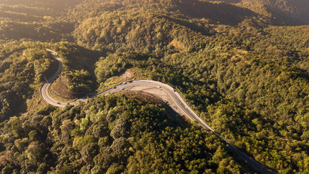 Aerial view of Road in the mountain valley Inthanon national park Thailand. It 's calledの写真素材