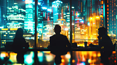 Financial analysts are in their offices, focusing on market data and providing accurate investment advice to clients.の素材