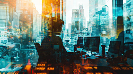 Financial analysts are in their offices, focusing on market data and providing accurate investment advice to clients.の素材
