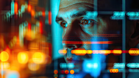 Financial analysts are in their offices, focusing on market data and providing accurate investment advice to clients.の素材