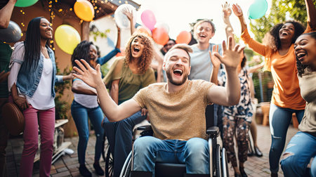 Group of disabilities peoples are happy in activities. - Concept of adaptive sports and physical activity, rehabilitation for people with physical disabilitiesの素材