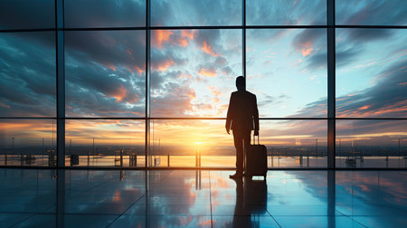 Business mans on holiday to travel at airport background. Lifestyle concept.の素材