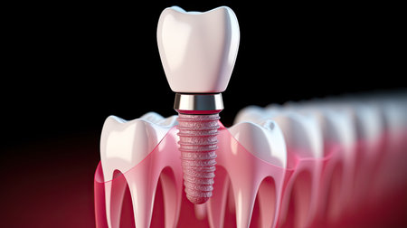 3D generated dental teeth implant.Health concept.Created with Generative AI technology.の素材