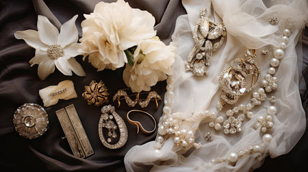 Brides accessories preparations for wedding day.の素材