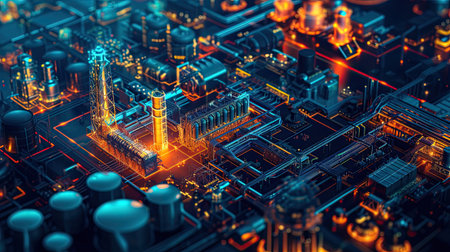 Engineering development concept of gas fuel factory, cooperation between energy enterprises and development of environmentally friendly fuel. Generative AI.の素材