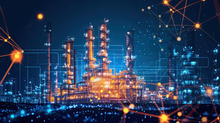 Engineering development concept of gas fuel factory, cooperation between energy enterprises and development of environmentally friendly fuel. Generative AI.の素材