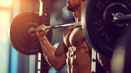 Fitness man doing concentration curls exercise working out with dumbbell in gym , Close up shot. - AI Generated.の素材