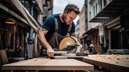 Carpenter with Circular Saw. AI Generated.の素材