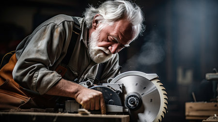 Carpenter with Circular Saw. AI Generated.の素材
