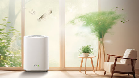Product introduction poster for intelligent air purifier, website promotion poster, AI Generated.の素材