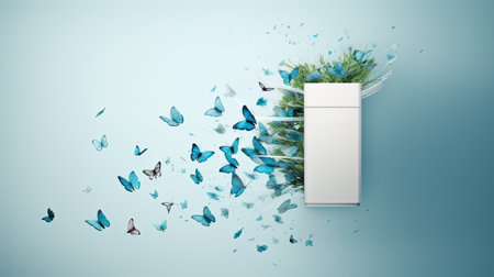 Product introduction poster for intelligent air purifier, website promotion poster, AI Generated.の素材