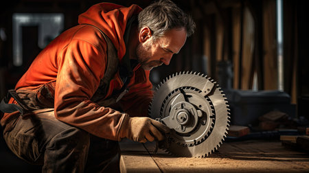 Carpenter with Circular Saw. AI Generated.の素材