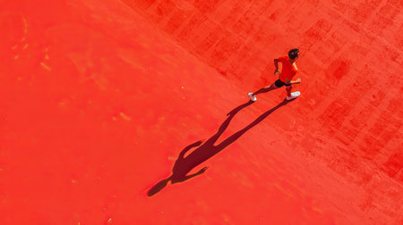 Running man sprinting for success on run. Top view athlete. AI Generated.の素材