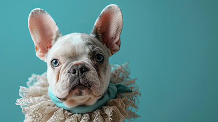 Portrait of cute dog wearing. Domestic animals health care banner with copy space. AI generative image.の素材