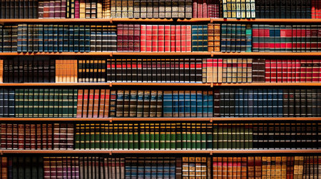 Photo of library bookshelves copy space image. AI Generated.の素材