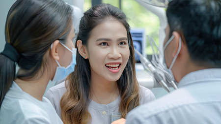 Dentists are discussing dental problems at report x-ray image for patients. AI Generated.の素材