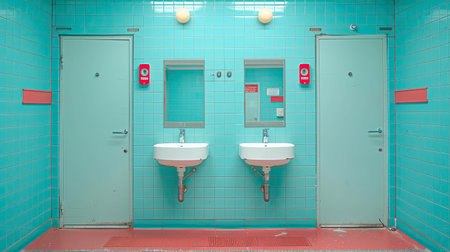 Public toilet, restroom, lavatory doors, baby changing table AI Generated.の素材
