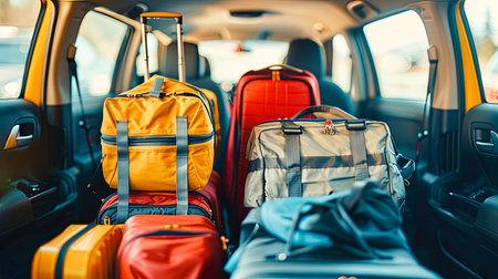 Car full of suitcases and bags to go on summer vacation, AI Generated.の素材