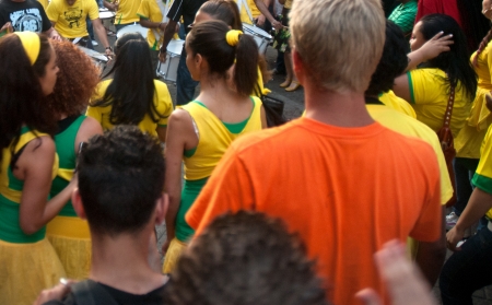 Brazilian super celebrating the World Cup soccer in the streets of amsterdamのeditorial素材