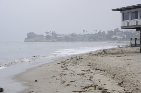 Foggy Santa Barbara habour, Californiaの写真素材