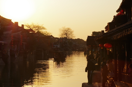 Ancient town dusk sceneryのeditorial素材